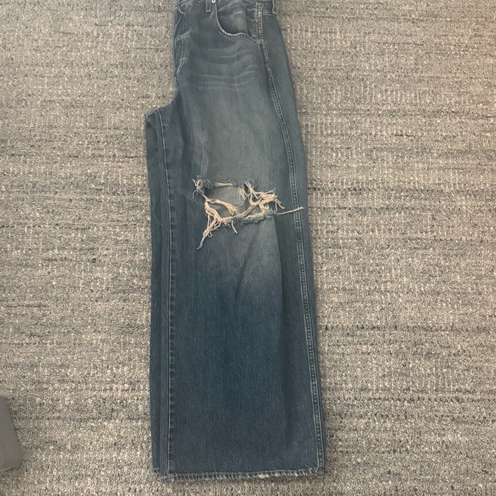 AMO Frida Wide Leg Jeans Ripped Classic Denim